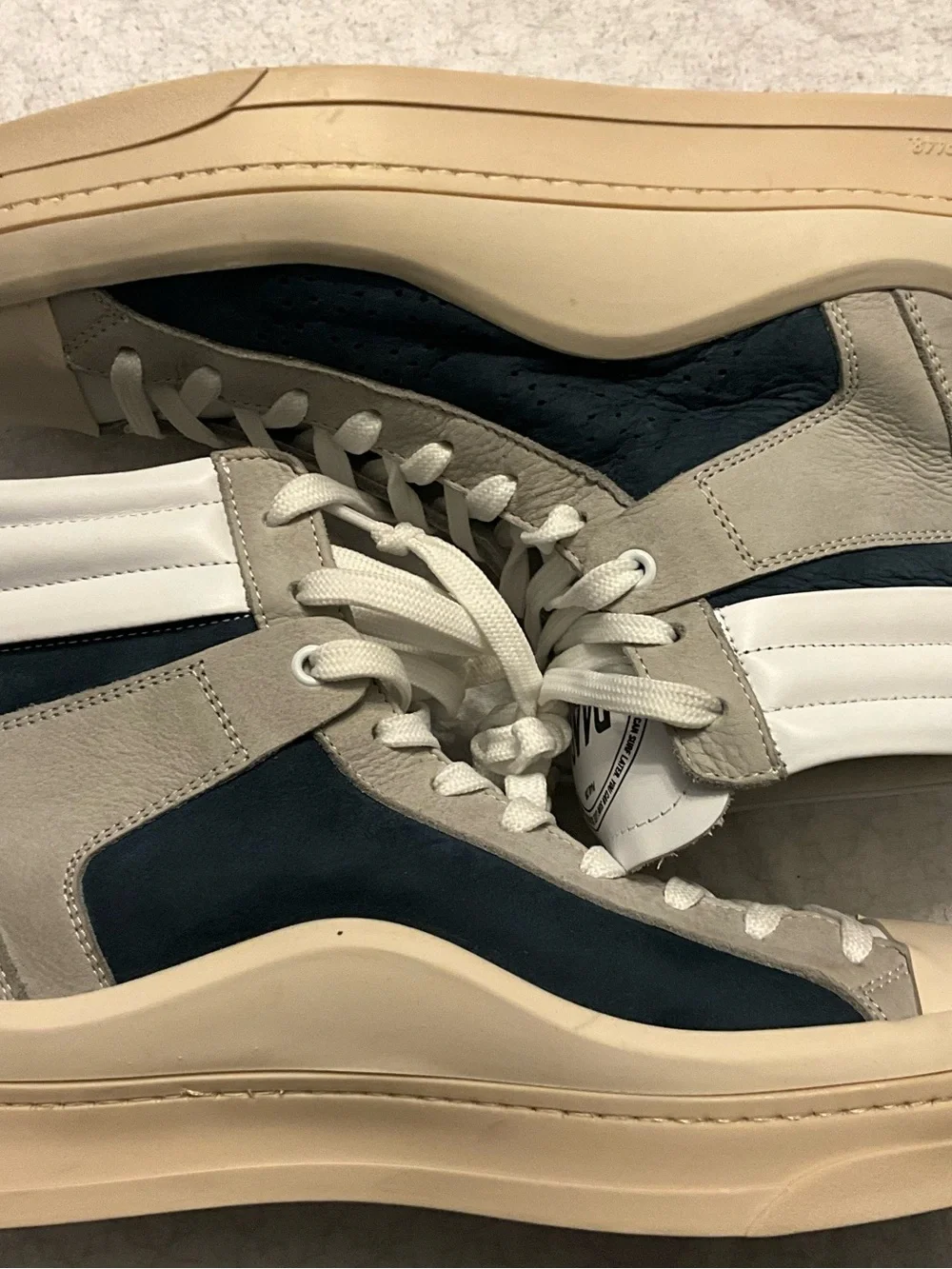 P448 High-Top Sneakers in White, Navy and Cream Italy size 42